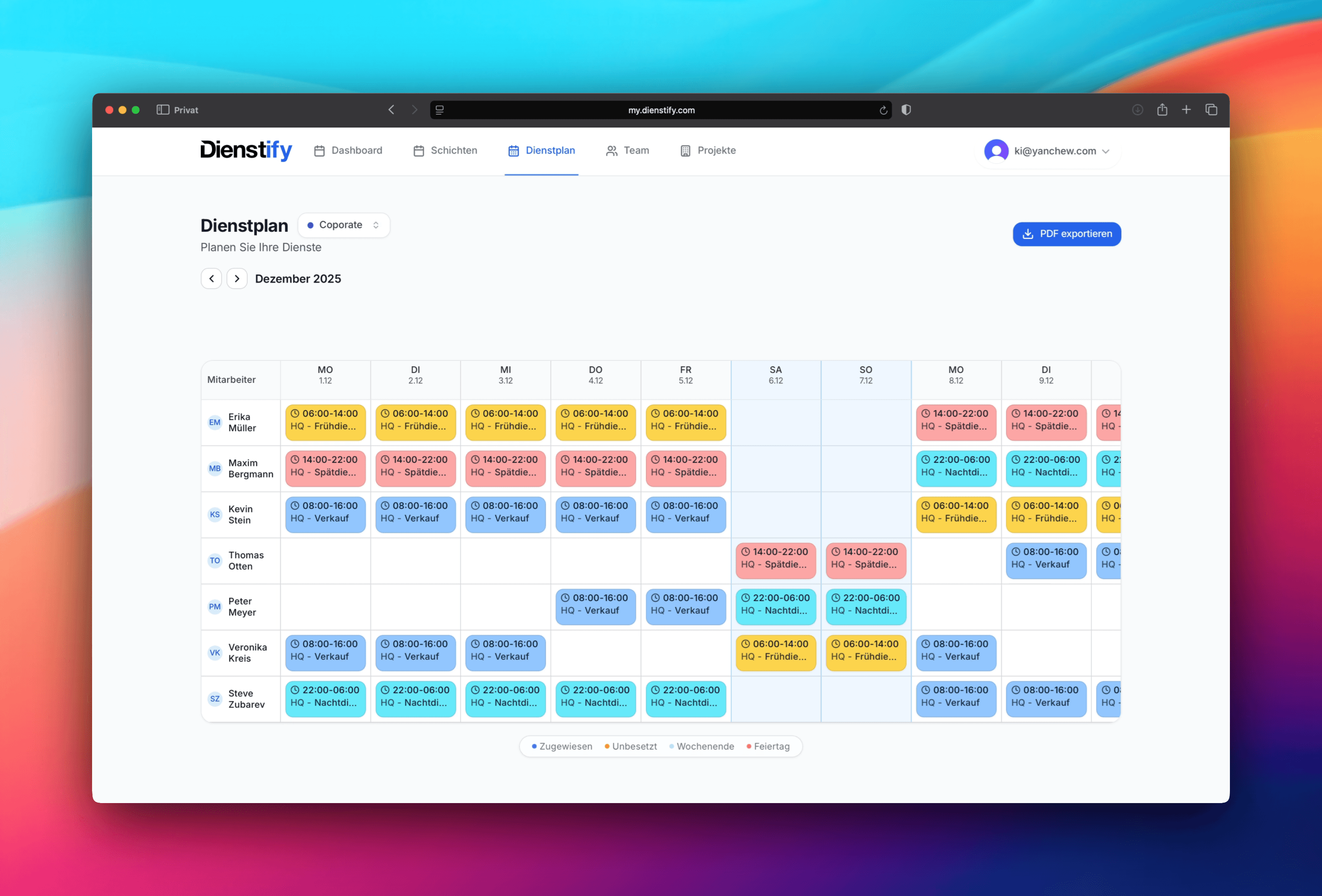 Dienstify App Interface