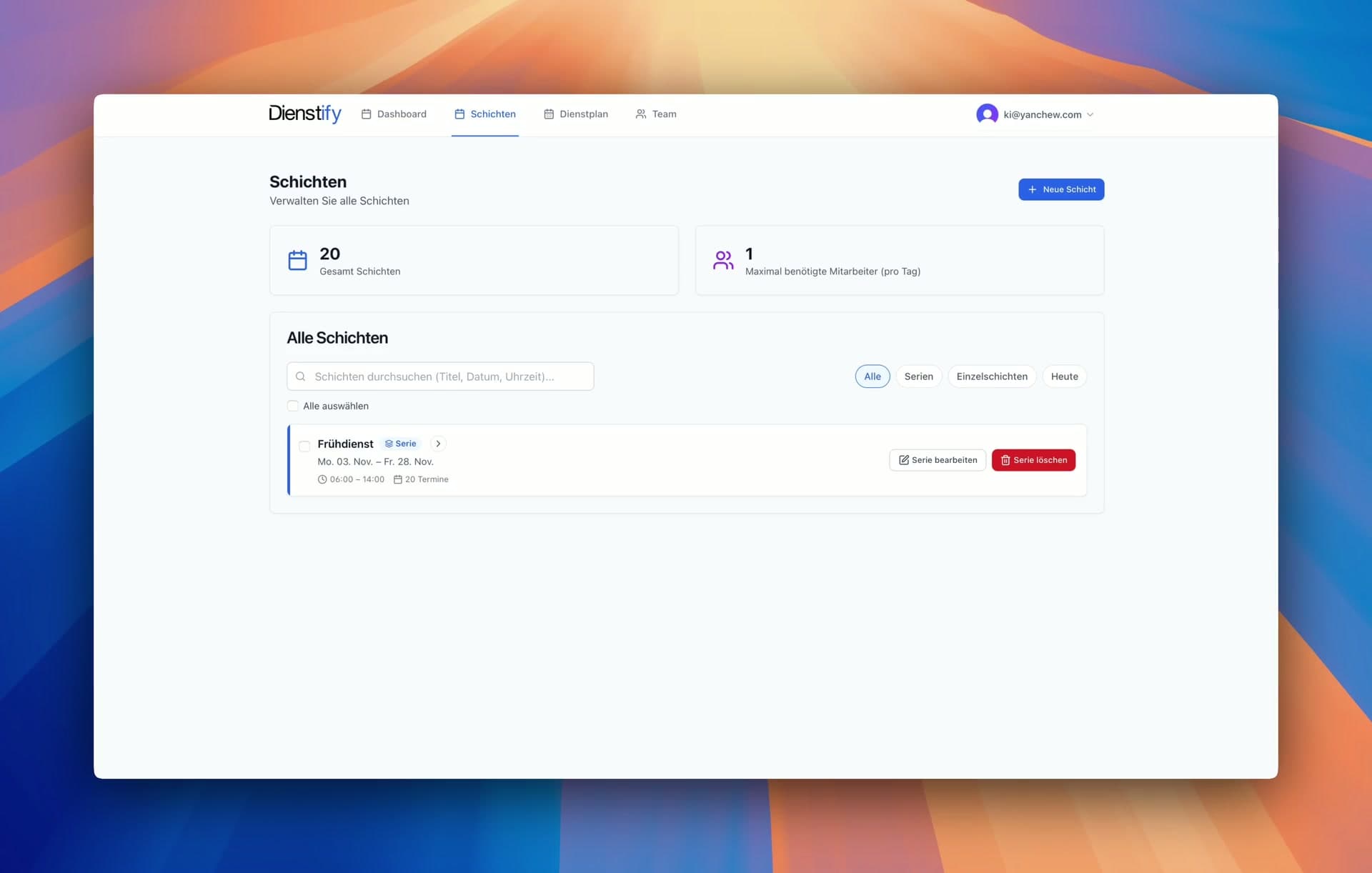 Dienstify Schichtplan Interface auf dem iPad