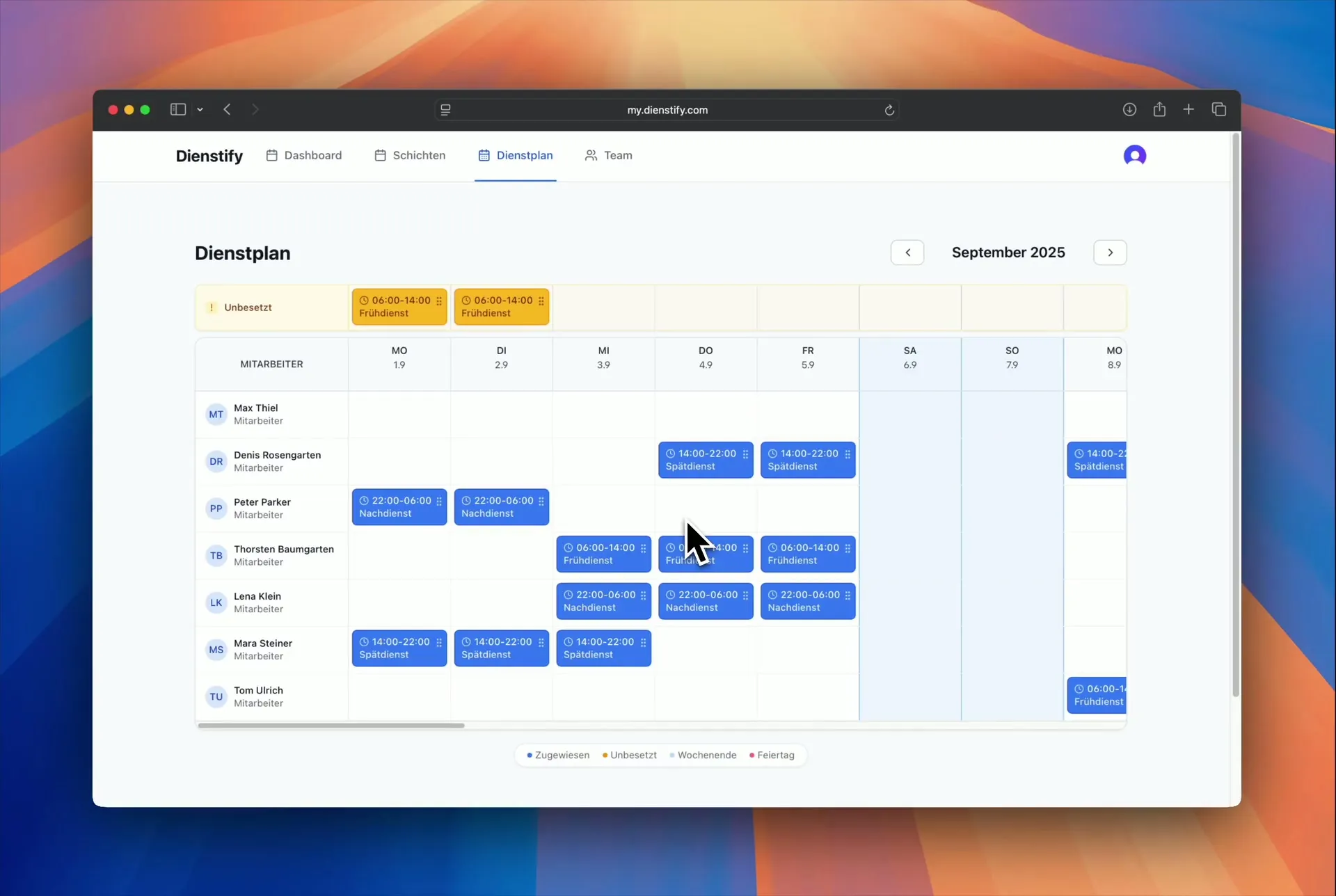 Dienstify im Desktop-Browser